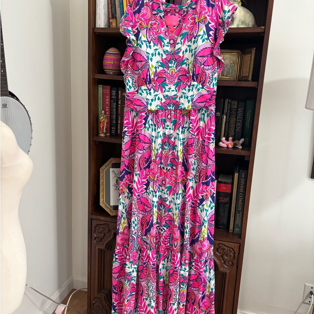 Lilly Pulitzer Adriann Maxi Dress Flutter Sleeve She's To Fly Size XL NWOT - Picture 3 of 7